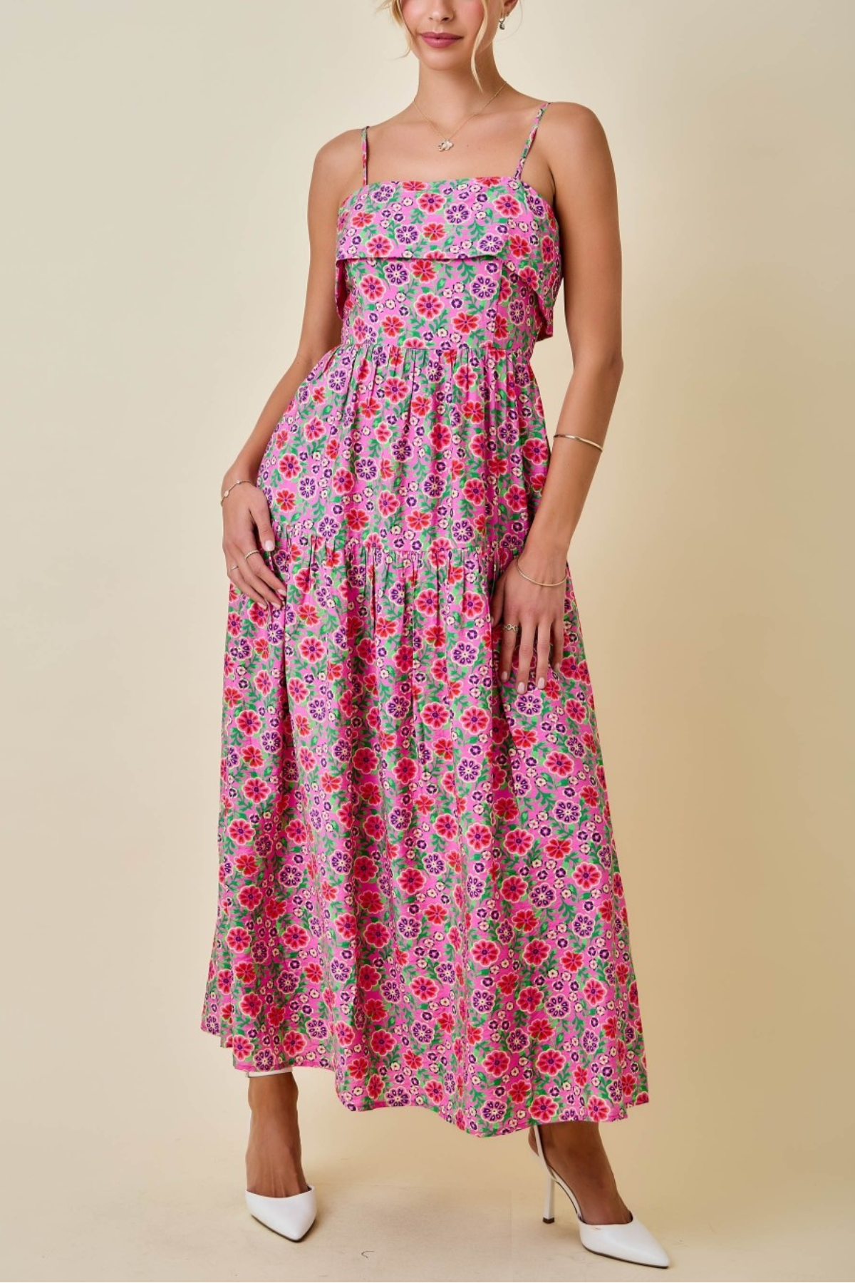 Floral Print Tiered Maxi Dress