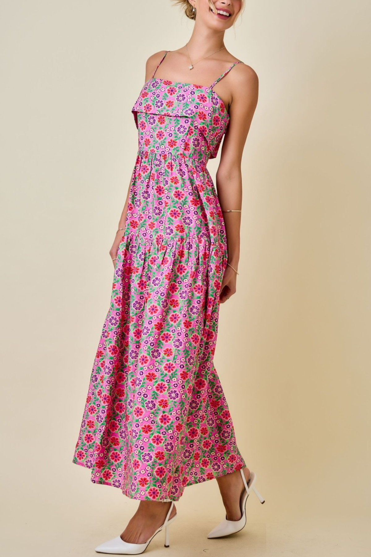 Floral Print Tiered Maxi Dress