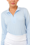 SanSoleil Melange Ice Long Sleeve Stripe Zip Mock Top