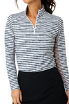 IBKUL Landon Stripe Long Sleeve Zip Mock Top