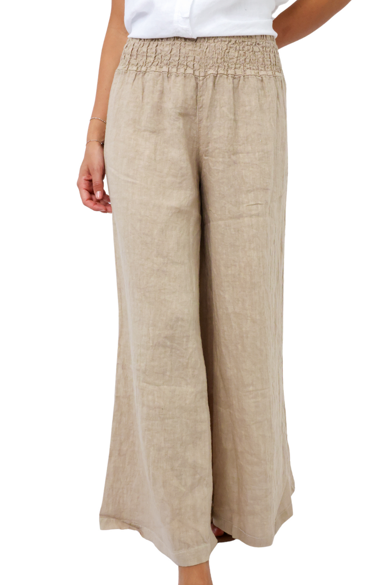 Milio Milano Smocked Linen Palazzo Pant