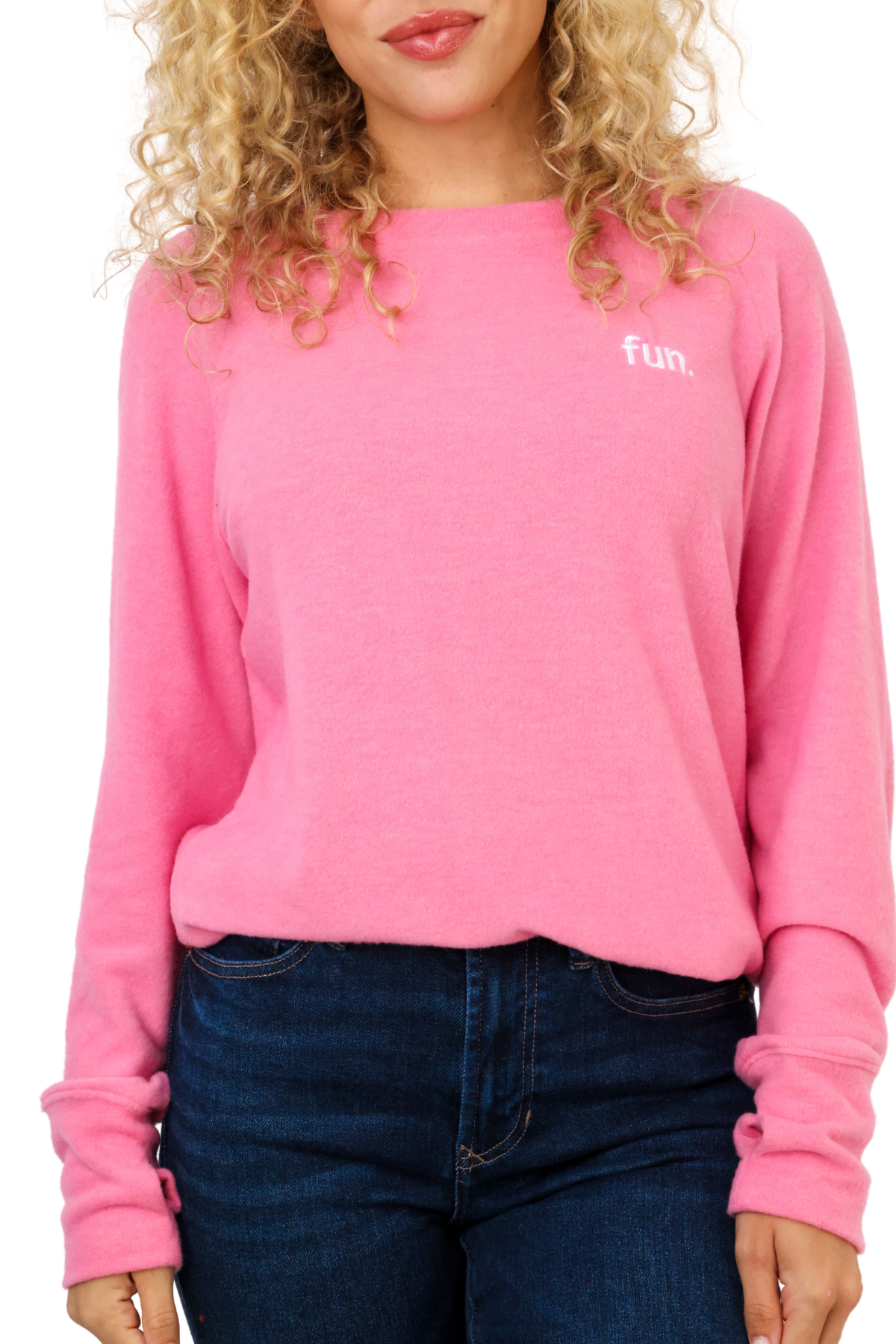 Embroidered Fun Lightweight Brushed Fleece Pullover Sweater