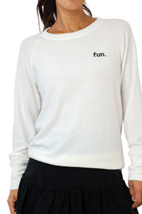 Embroidered Fun Lightweight Brushed Fleece Pullover Sweater