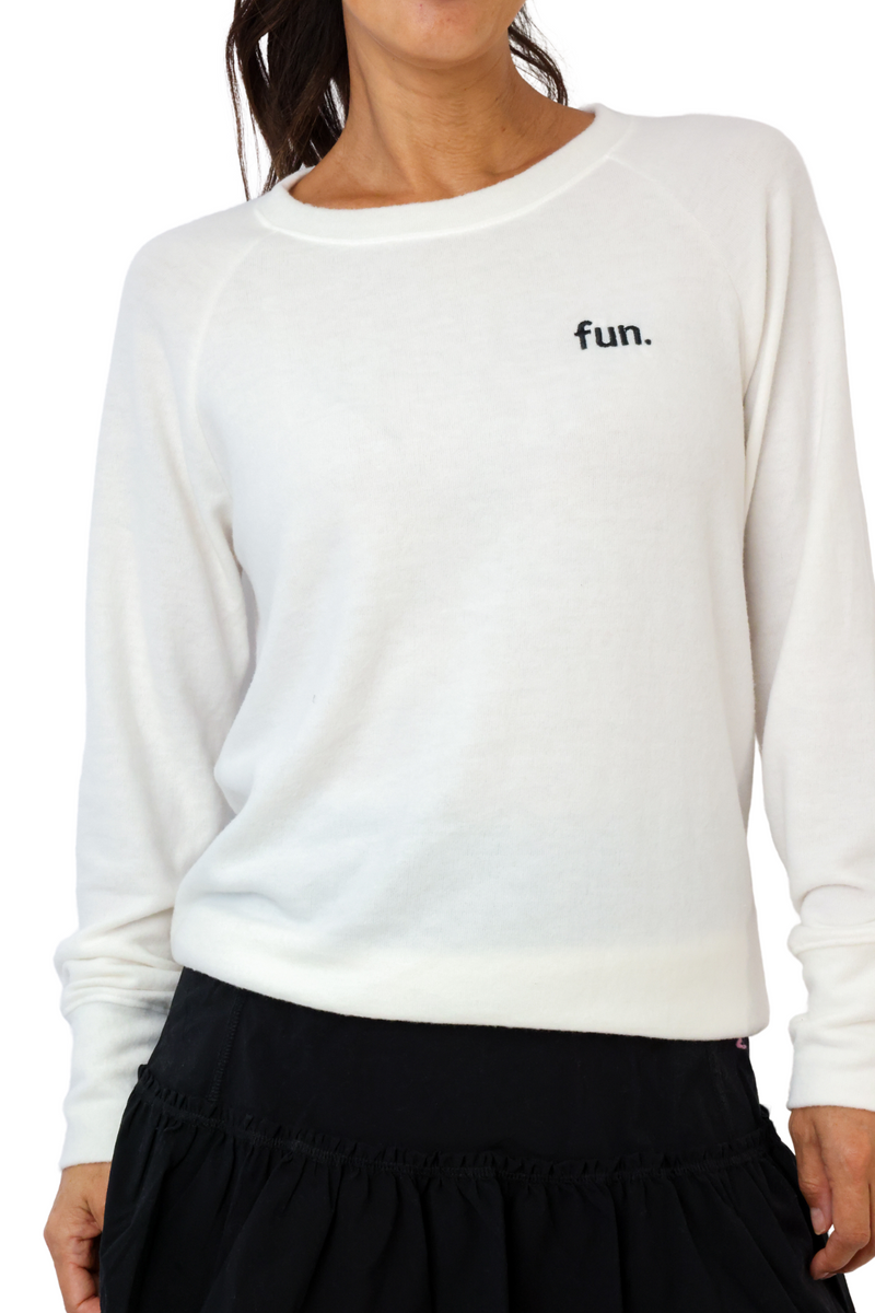 Embroidered Fun Lightweight Brushed Fleece Pullover Sweater