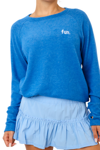 Embroidered Fun Lightweight Brushed Fleece Pullover Sweater