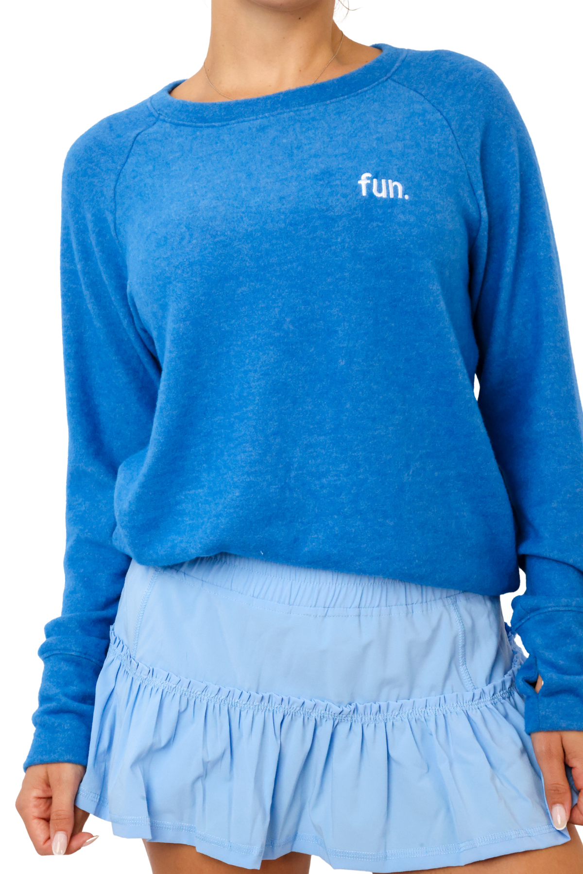 Embroidered Fun Lightweight Brushed Fleece Pullover Sweater