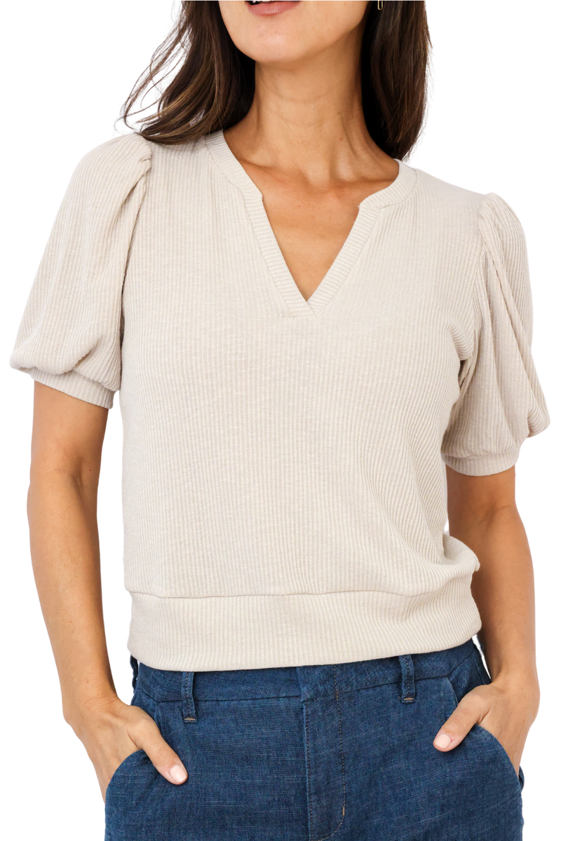 Michael Stars Quinn Puff Sleeve Ribbed Top