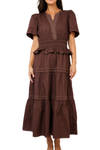 THML Short Sleeve Tiered Midi Dress