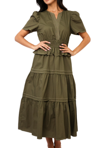 THML Short Sleeve Tiered Midi Dress