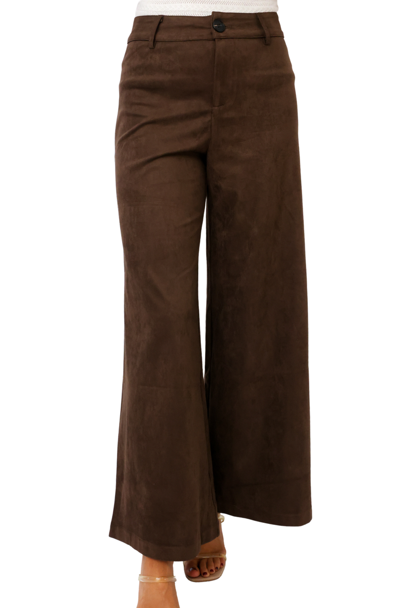 Suede Mid-Rise Long Flare Pants