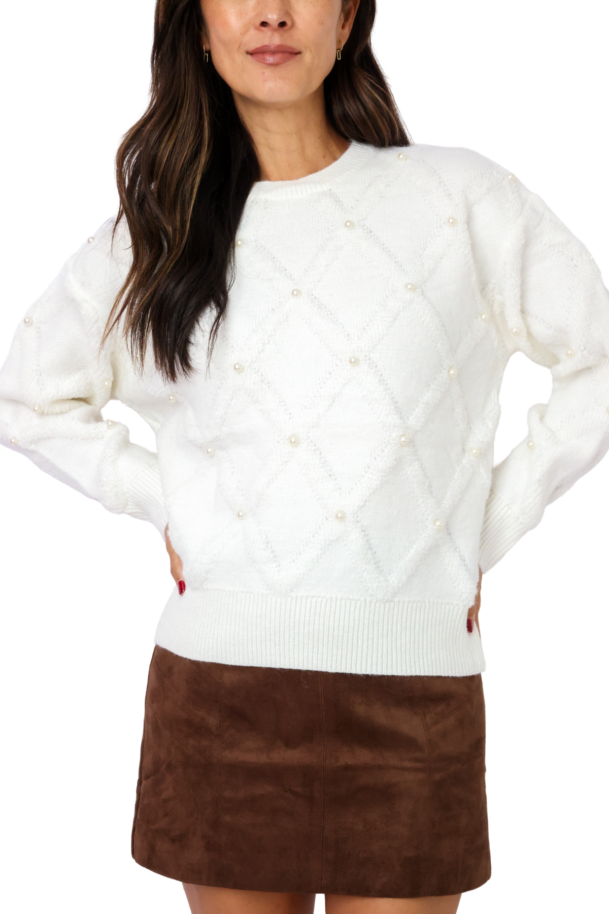 Patterned Knit Pearl Pullover