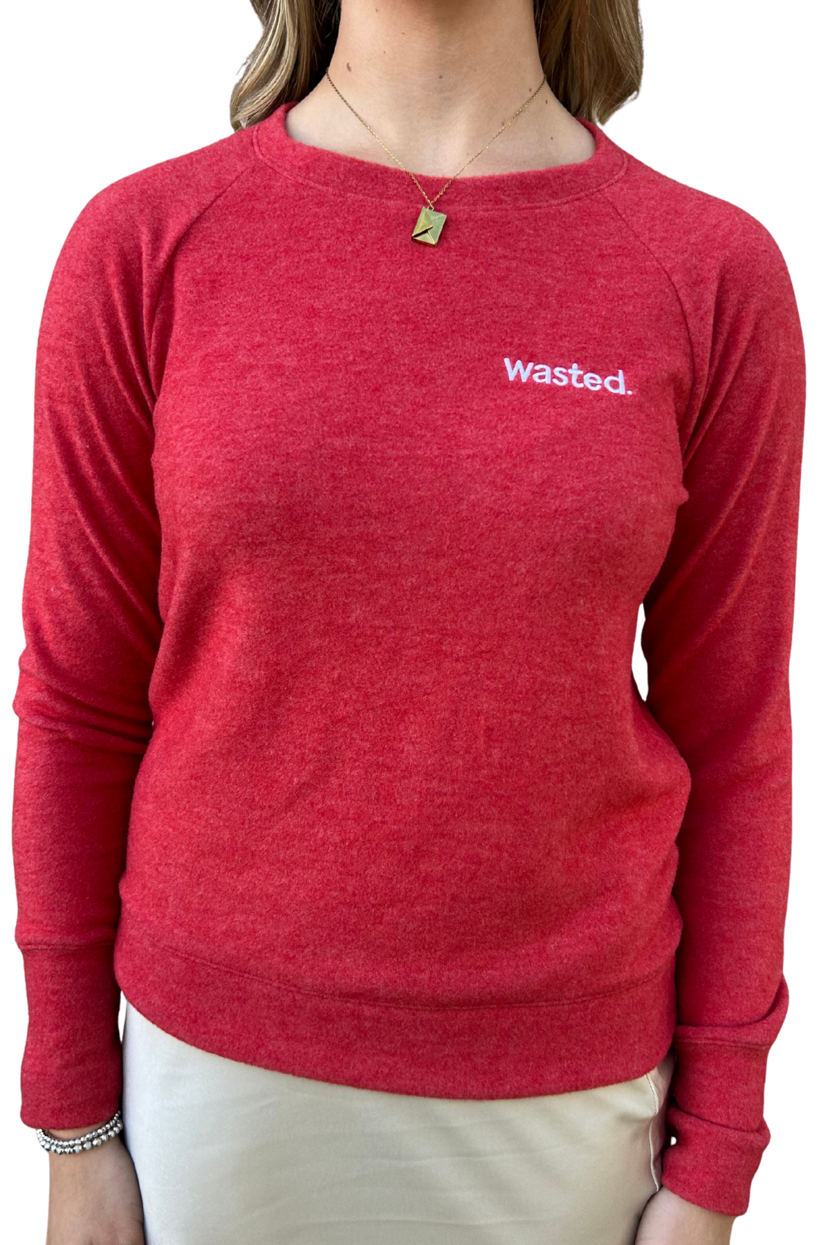 Embroidered Wasted Lightweight Brushed Fleece Pullover Sweater