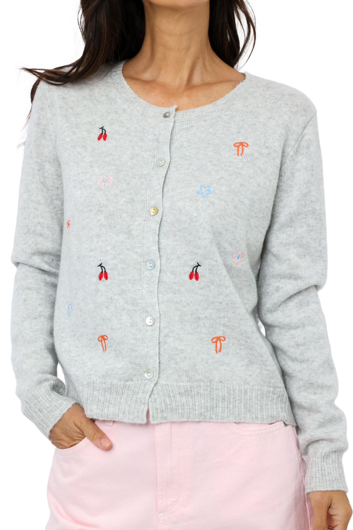 Embroidered Button Cardigan