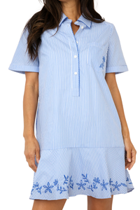Striped Embroidered Mini Shirt Dress