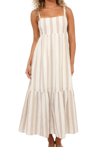 Natural Stripe Tiered Midi Dress
