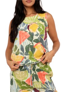 Tropical Fruit Print Sleeveless Top