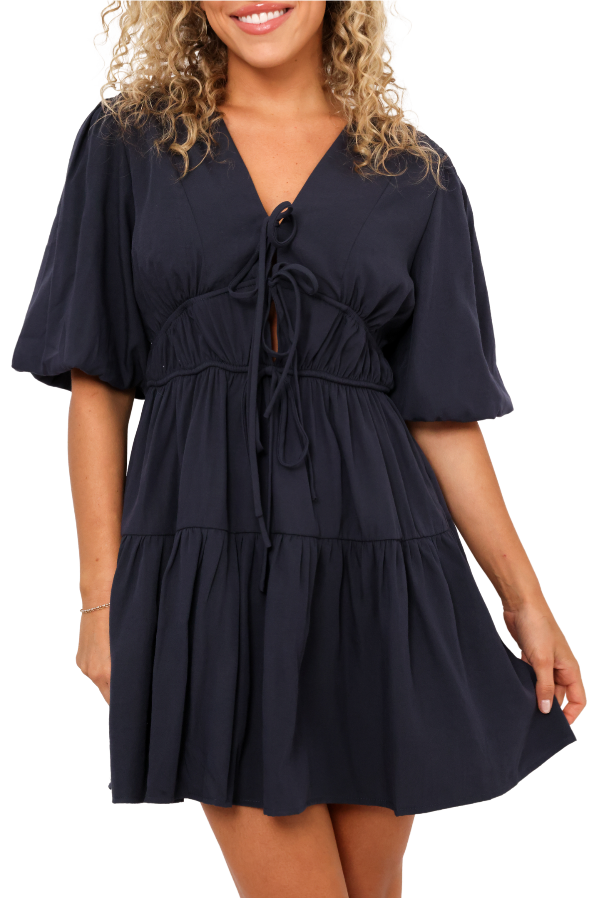 Solid Tiered Mini Dress