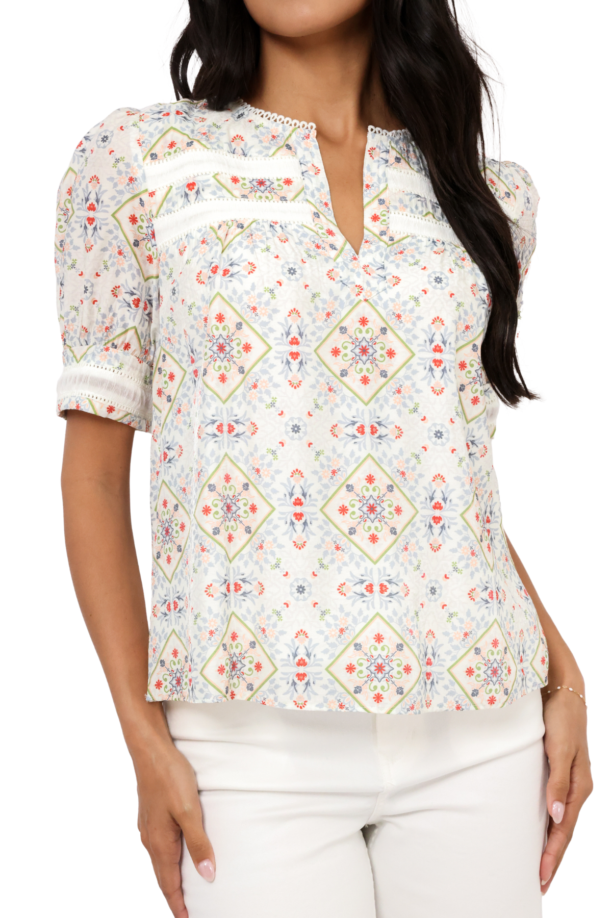Printed Short Sleeve Blouse