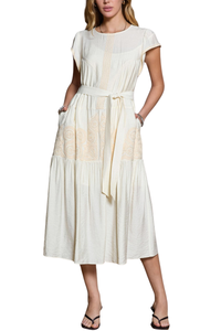 Boho Embroidery Cap Sleeve Midi Dress