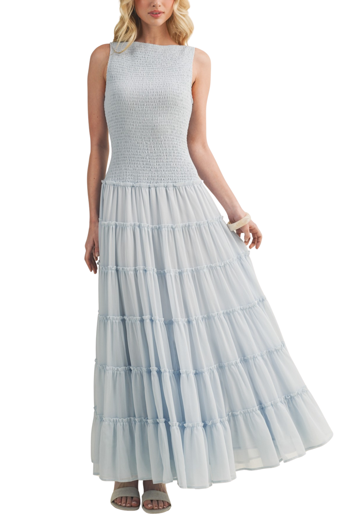 Smocked Boat Neck Tiered Maxi Dress – SHOP ALIX