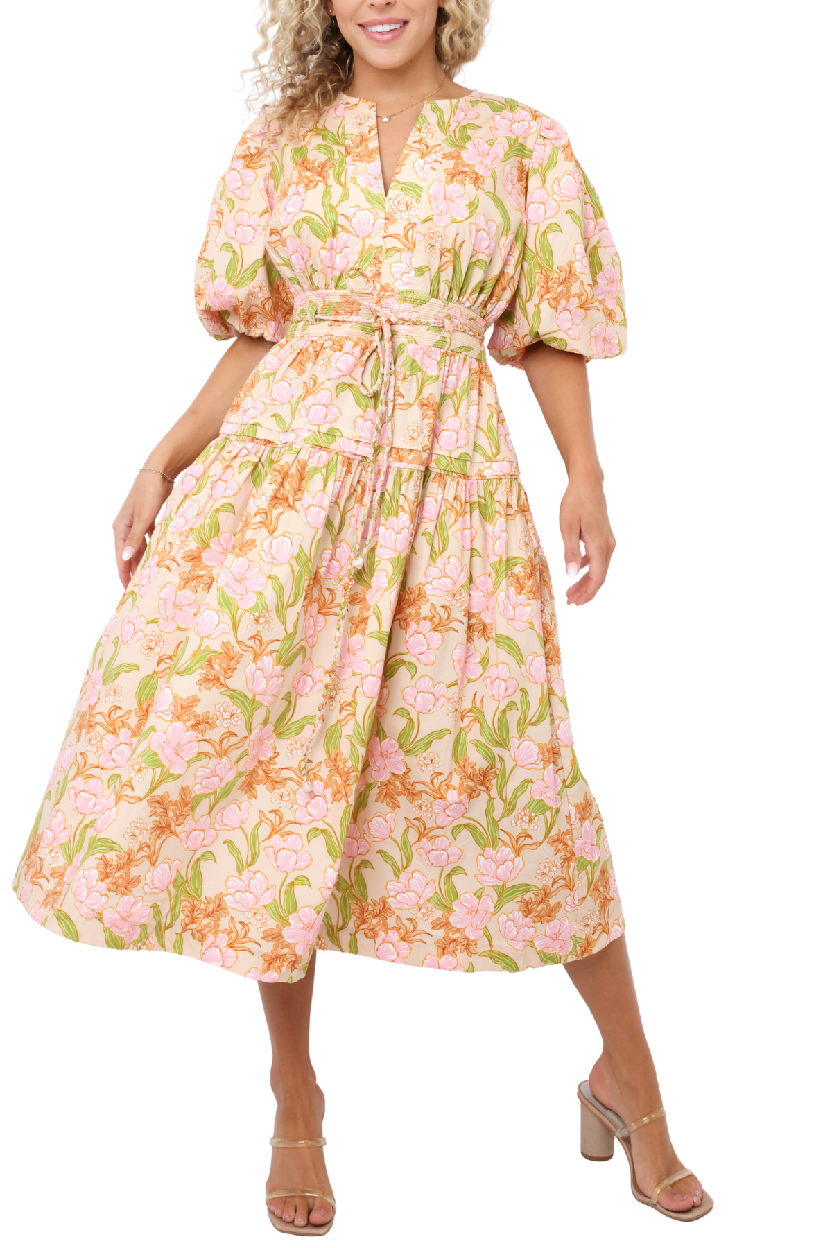 Puff Sleeve Midi Dress