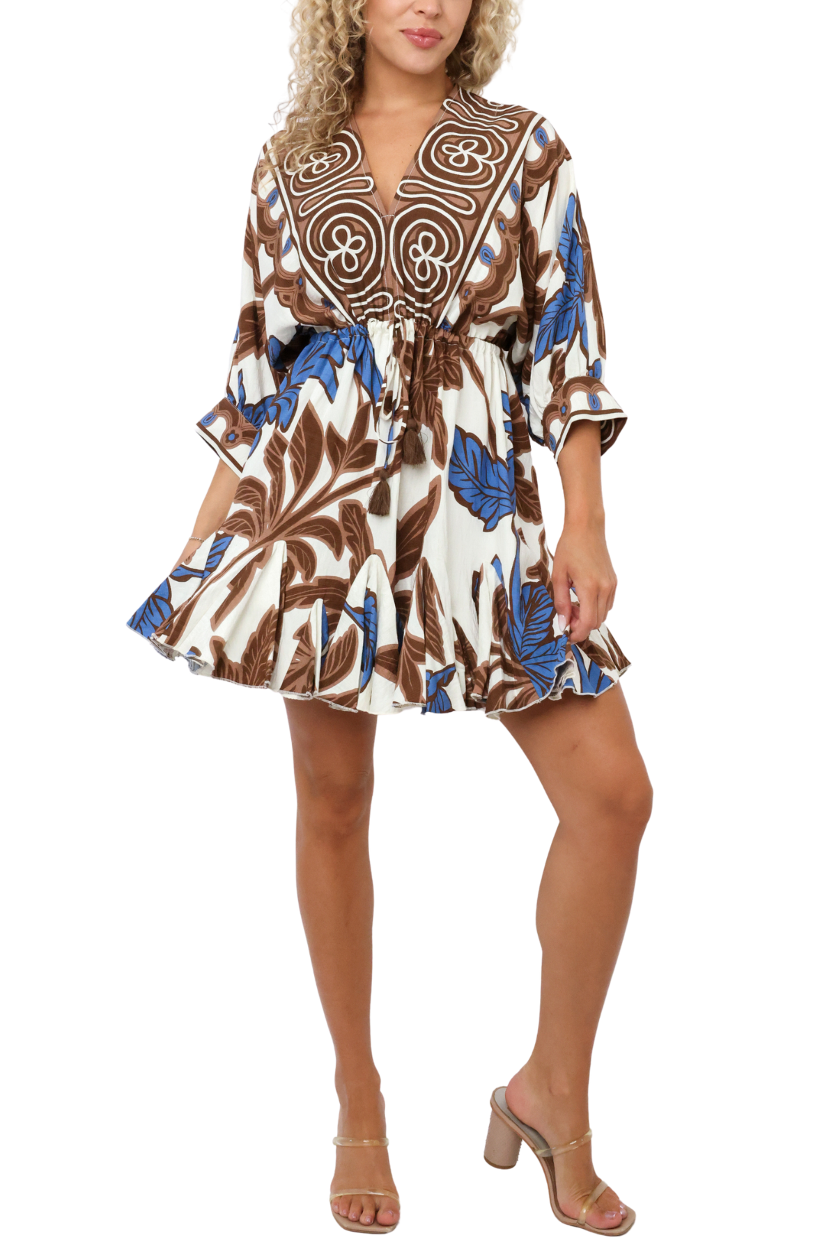Quarter Sleeve Printed Mini Dress