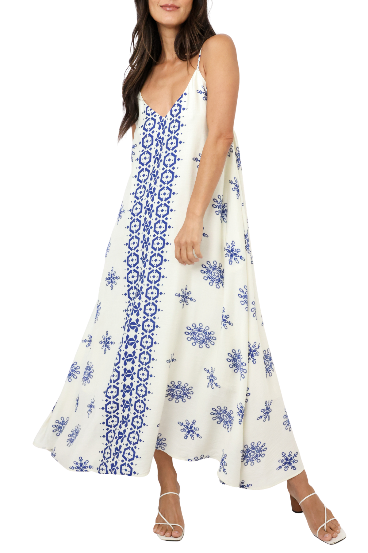 Border Printed Flowy Sleeveless Maxi Dress