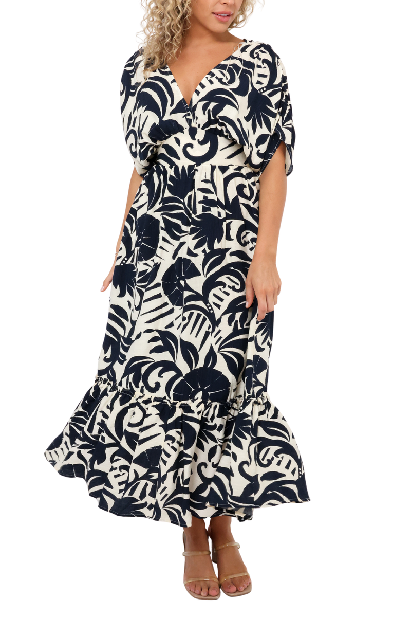 tropical print midi dress Vibrant Red Tropical Print Midi Dress - All Dresses
