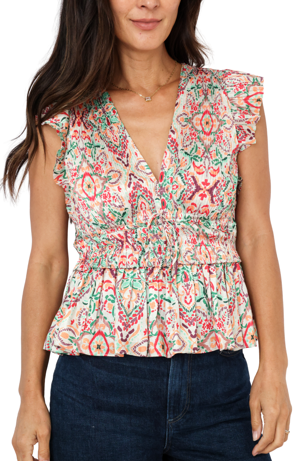 Printed Pleated Top