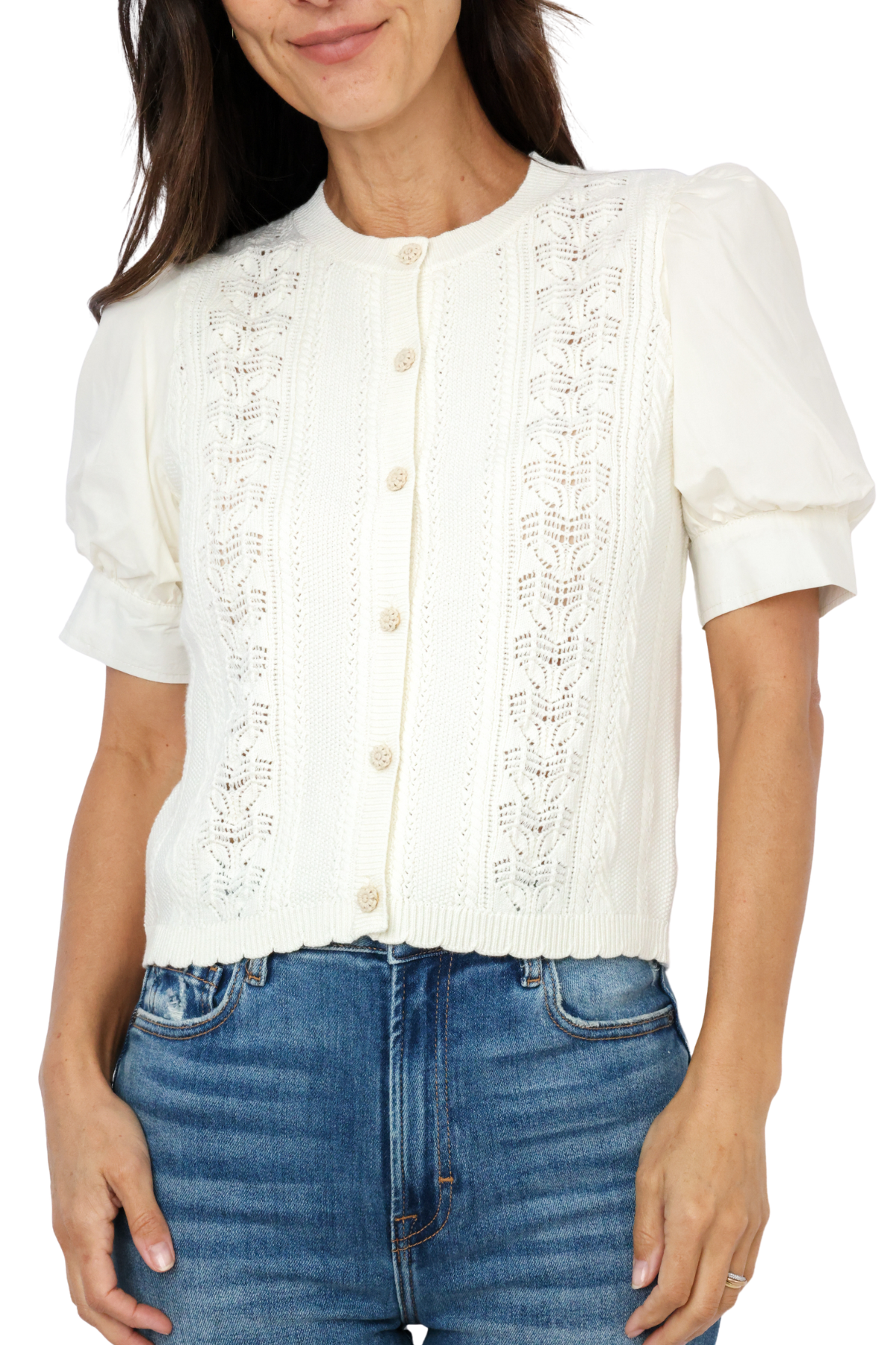 Puff Sleeve Button Down Sweater Top