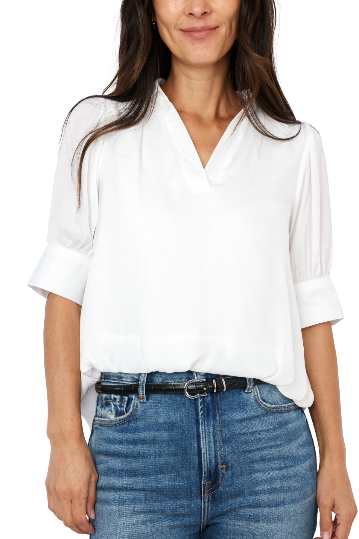 Half Sleeve Bubble Hem Blouse
