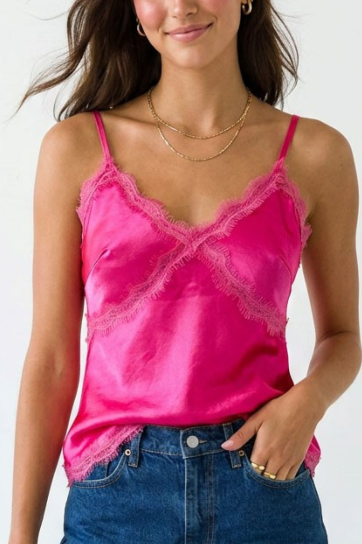 V-Neck Lace Trim Top