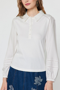 Mixed Media Polo Knit Top