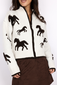 Horse Zip-Up Sweater Cardigan