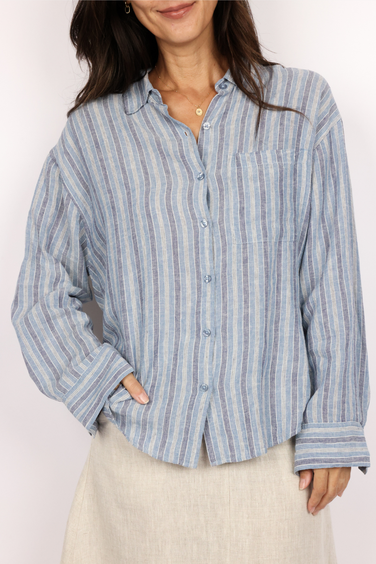 Z Supply Perfect Striped Linen Button Up