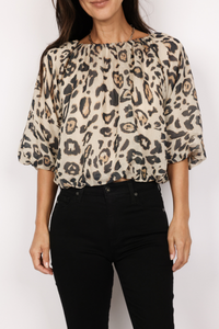 Animal Print Puff Sleeve Top