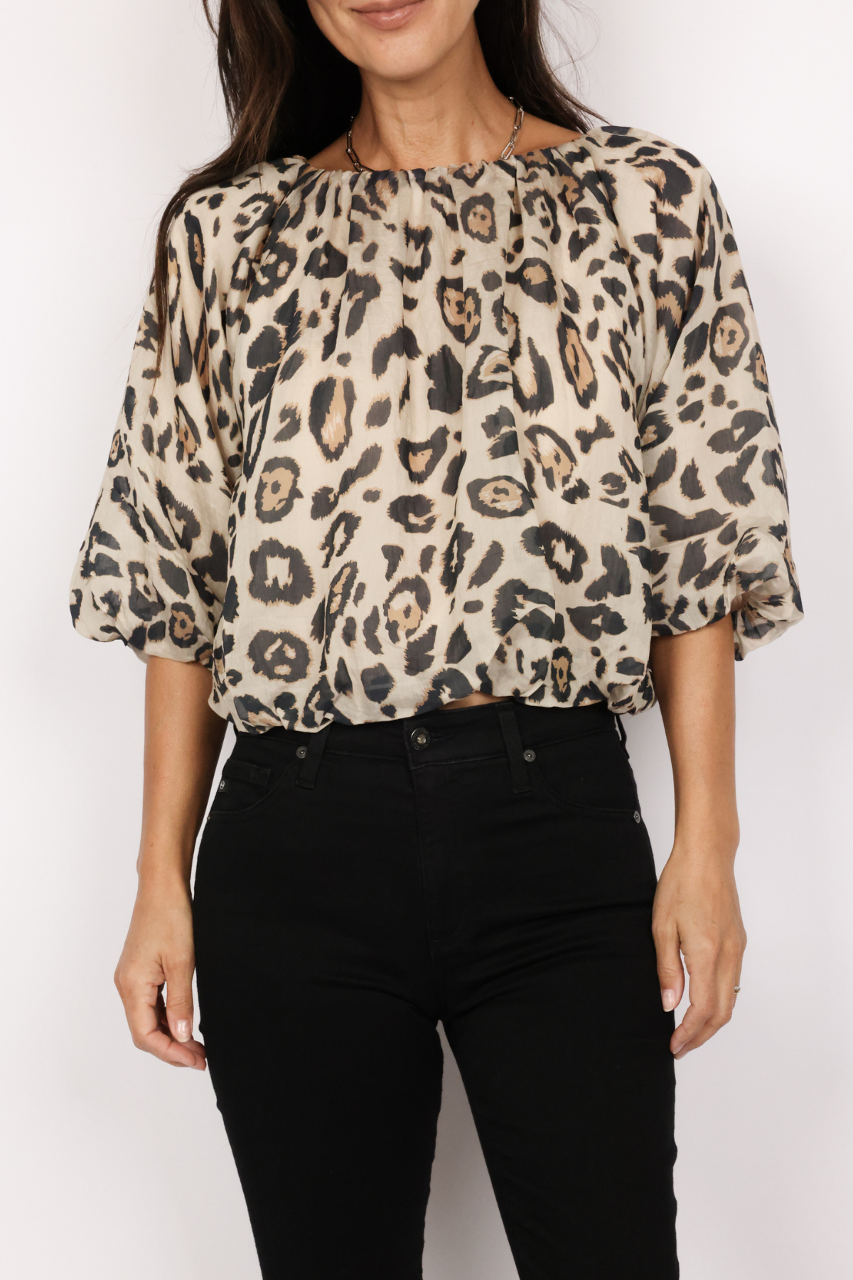 Animal Print Puff Sleeve Top