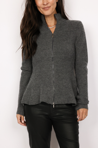 Mock Neck Peplum Zip Cardigan
