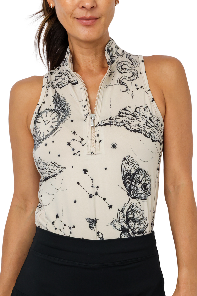 Greyson Moon Diamond Sleeveless Vesta Mock Neck Top
