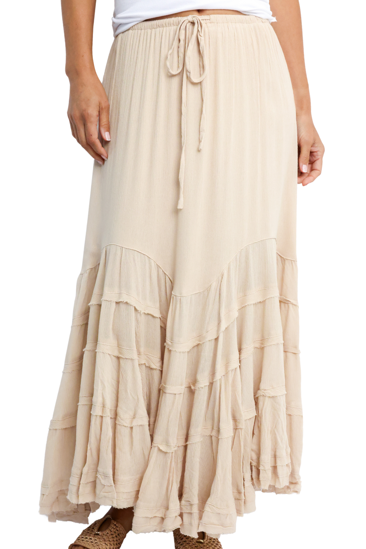 Tie Front Wave Tiered Skirt
