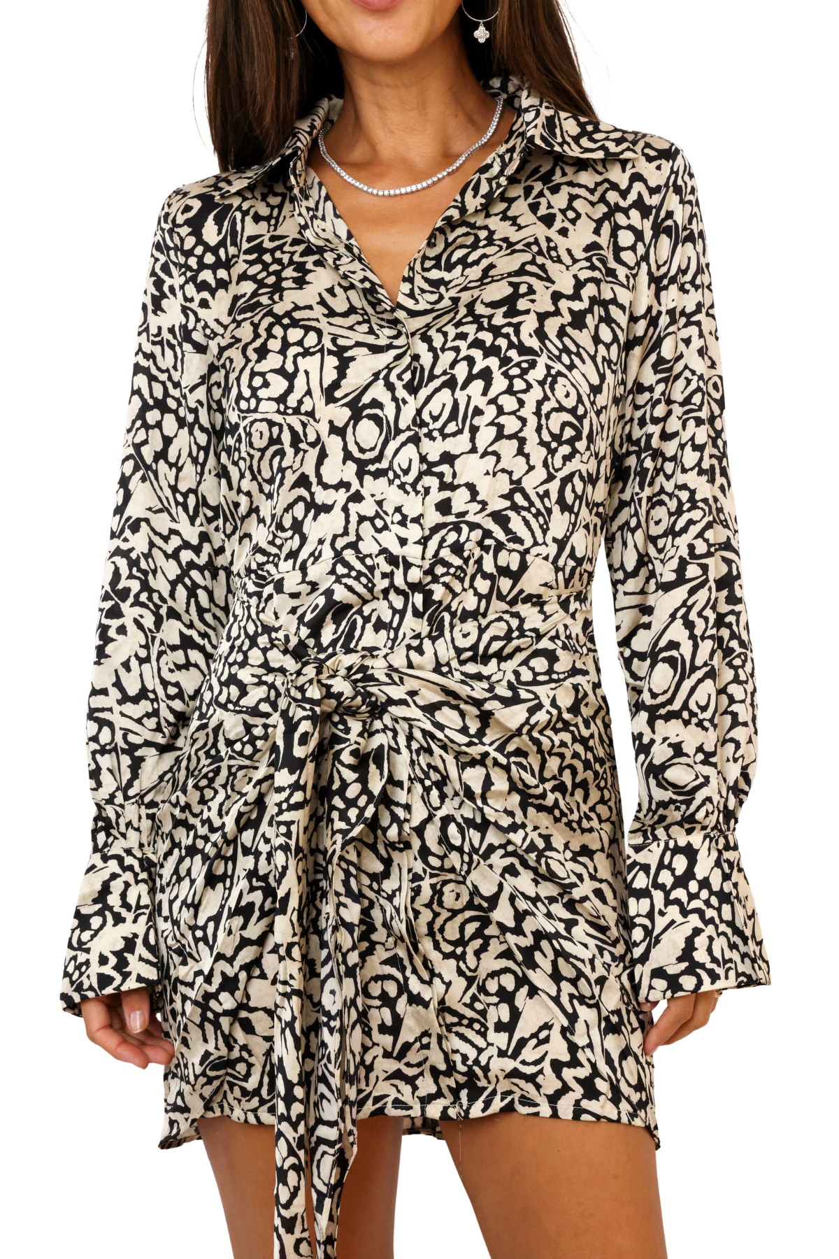 Timeless Tie Waist Mini Shirt Dress