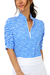 IBKUL Landon Stripe II Print Ruched Elbow Sleeve Top
