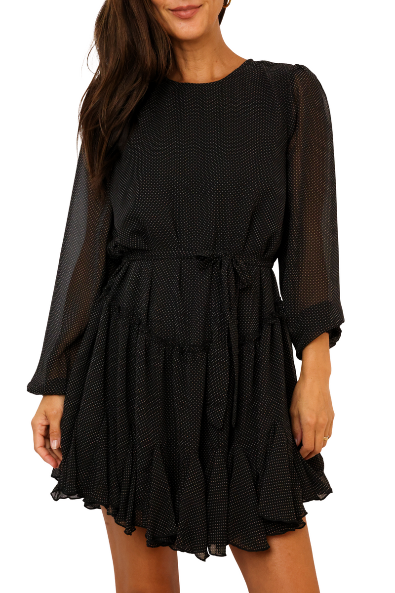 Ditsy Chiffon Flared Mini Dress