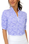 IBKUL Landon Stripe II Print Ruched Elbow Sleeve Top