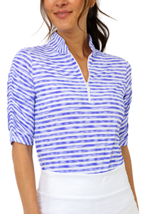 IBKUL Landon Stripe II Print Ruched Elbow Sleeve Top