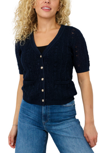 Metallic Crochet Half Sleeve Cardigan