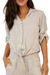 Venti6 Eyelet Button Down Tie Top