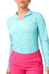 IBKUL Landon Stripe Long Sleeve Zip Mock Top