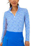 IBKUL Landon Stripe Long Sleeve Zip Mock Top