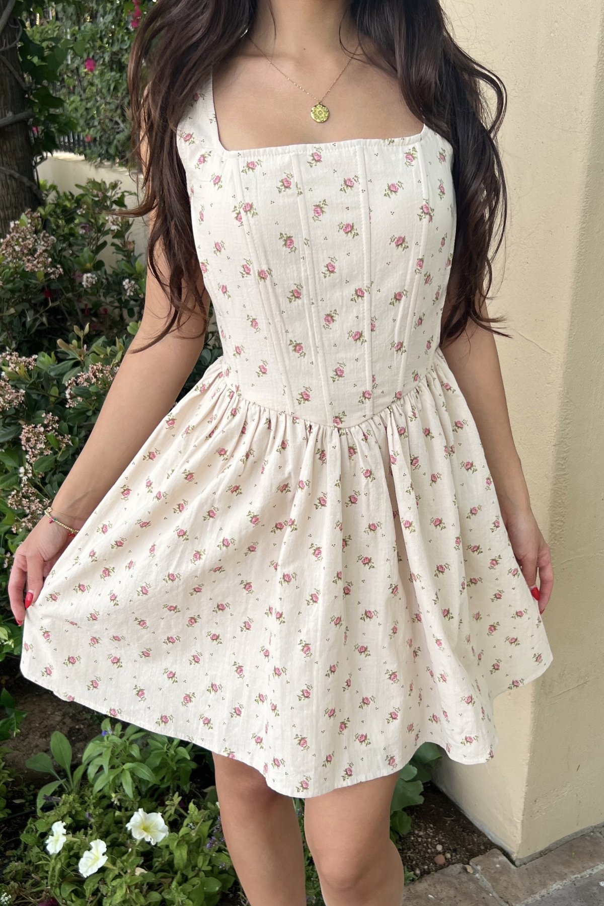 Square Neckline Boning Mini Dress